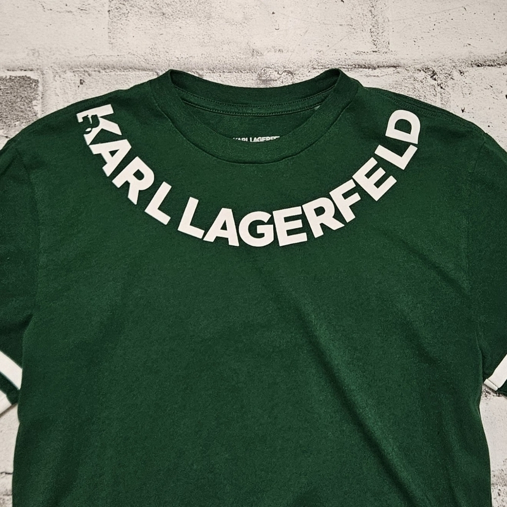 Karl Lagerfeld Paris Logo Tee Green Varsity Stripe XS - Picture 4 of 8